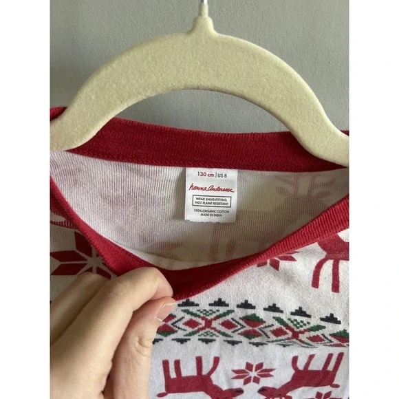 Hanna Andersson Kids Dear Deer Fair Isle Pajama Top Red White Organic Cotton 8 - Picture 3 of 3
